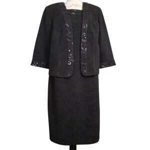 Brianna Milay | 2Piece Dress & Jacket Black Sequin Trim Textured Fabric | Sz 16W